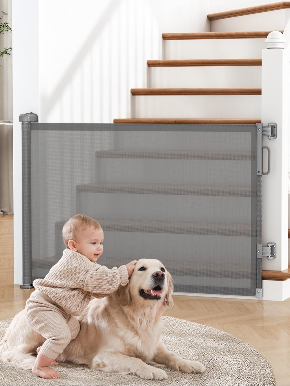 (NEW) 34”x55” Gray Mesh Retractable Safety Gate